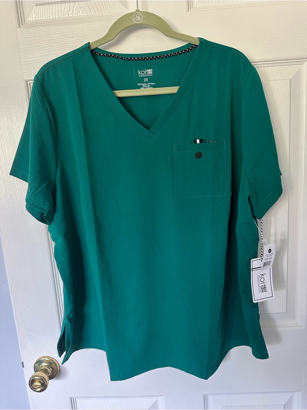 KOI NEXT GEN 2x Teal Green V-Neck Scrub Top with Chest Pocket